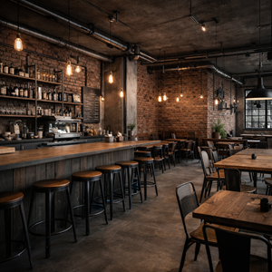 Jenis Desain Interior Ruangan - Industrial chic café interior