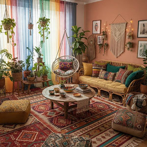 Jenis Desain Interior Ruangan - Ruang Keluarga bergaya Bohemian