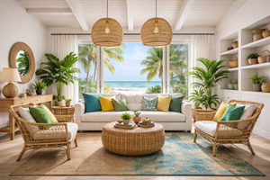 Jenis Desain Interior Ruangan - Interior rumah pantai dengan gaya tropical