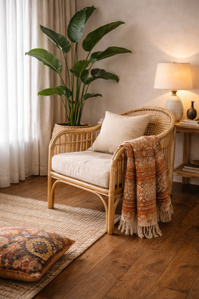 Furnitur rotan dan kain tenun