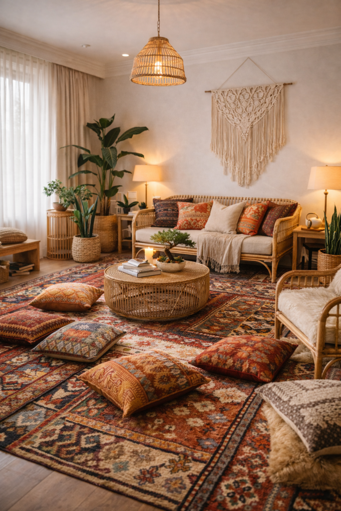 Desain interior Bohemian ruang tengah