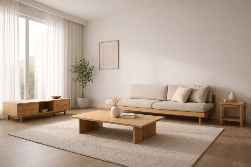 Japandi living room with minimalist decor