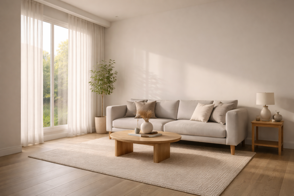 Minimalist living room in soft light