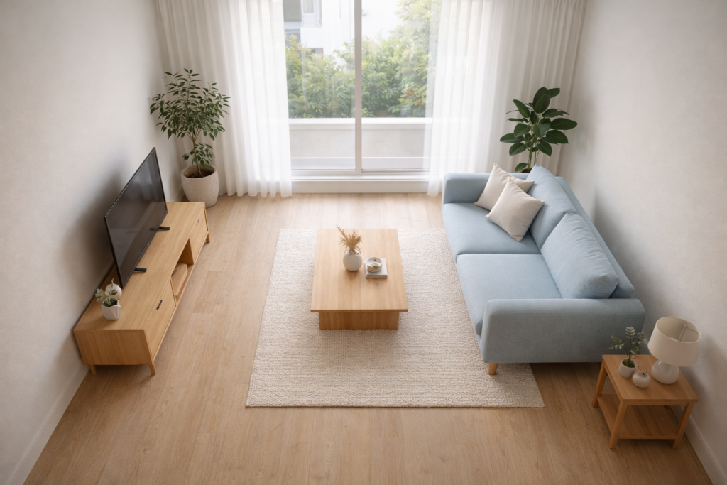 Scandinavian-style living room with greenery