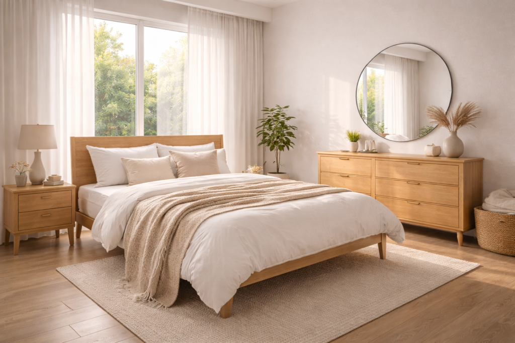 Sunlit Scandinavian-inspired bedroom design